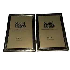 Solid brass lacquer coated double picture photo hinged frame 5 x 7" velvet back